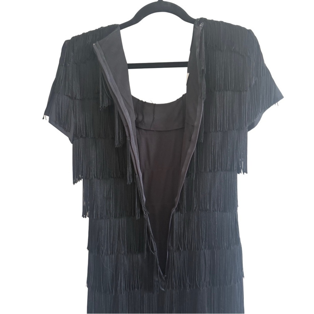 Vintage Retro 1970s Roberta Bridal Black Sheath Fringe Mini Party Dress - Picture 5 of 6